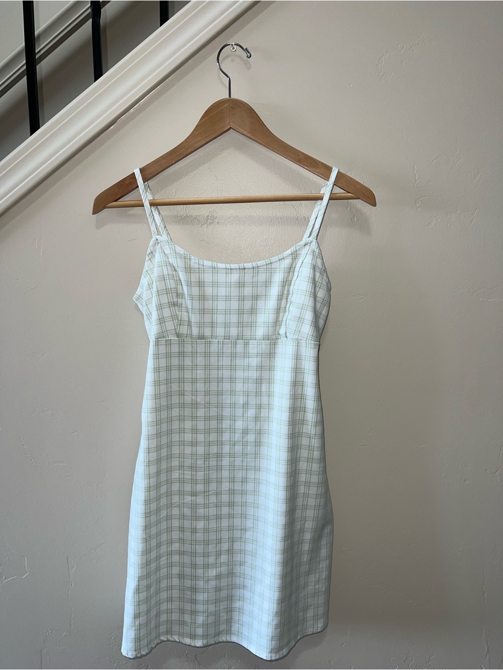 Brandy Melville Light Sage Plaid Mini Slip Dress